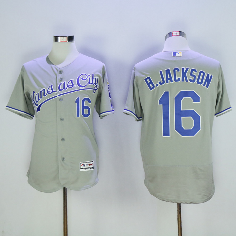 Men Kansas City Royals #16 B.Jackson Grey Elite MLB Jerseys->kansas city royals->MLB Jersey